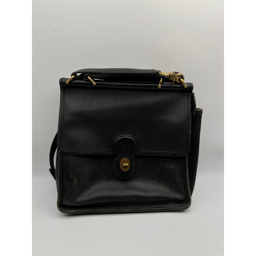 VTG Coach Black Leather Briefcase Messenger Bag Turnlock Brass Hardware G13 9927